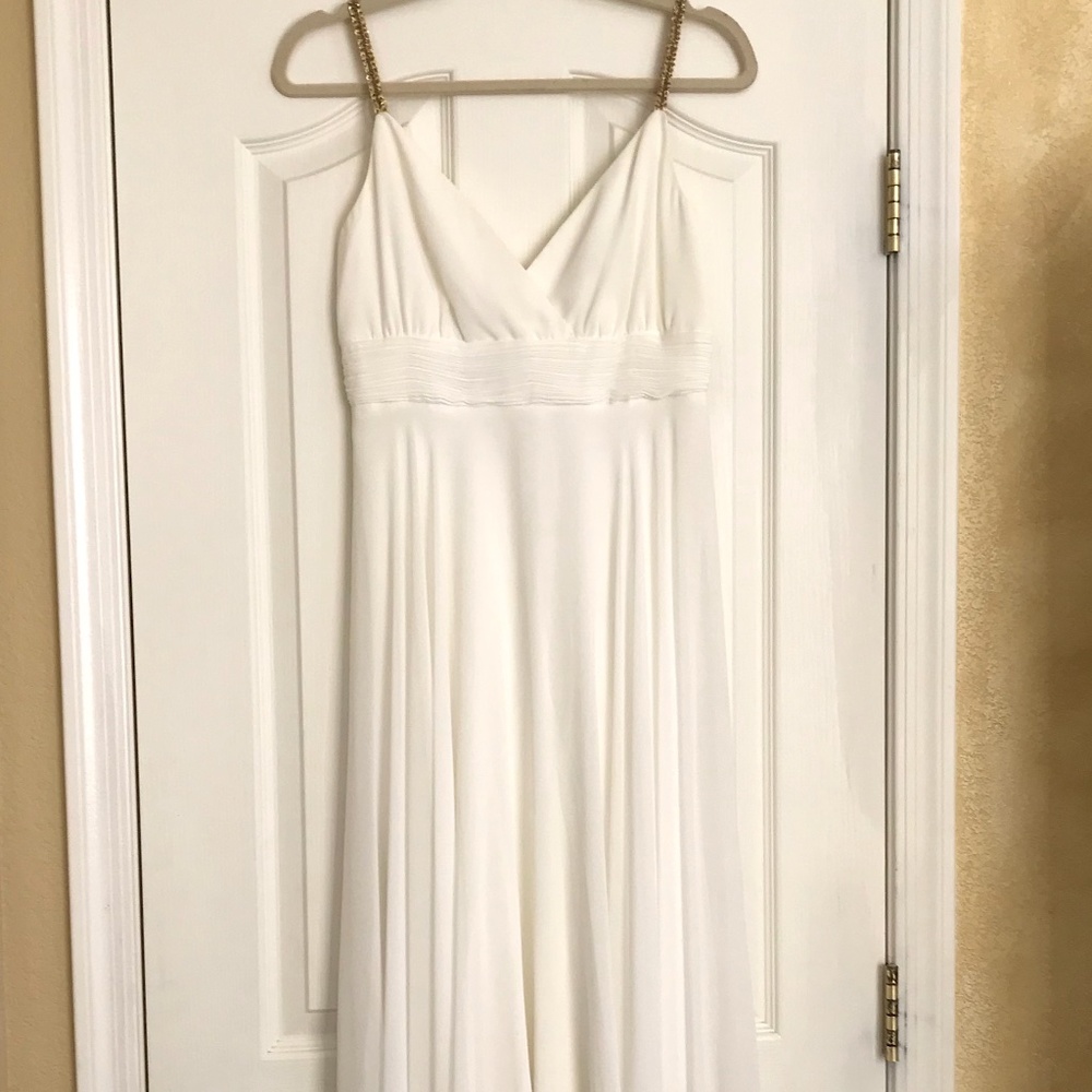 Donna Morgan Greek White Dress Gold Straps Size 4